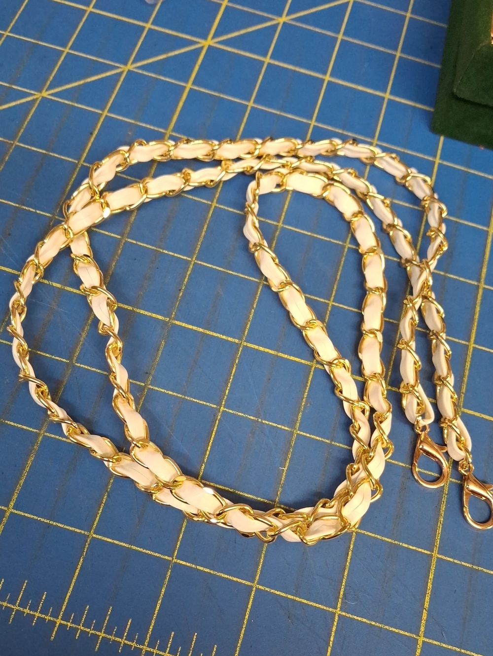 Gold Tone & White Pleather 45" Gold Clasps New